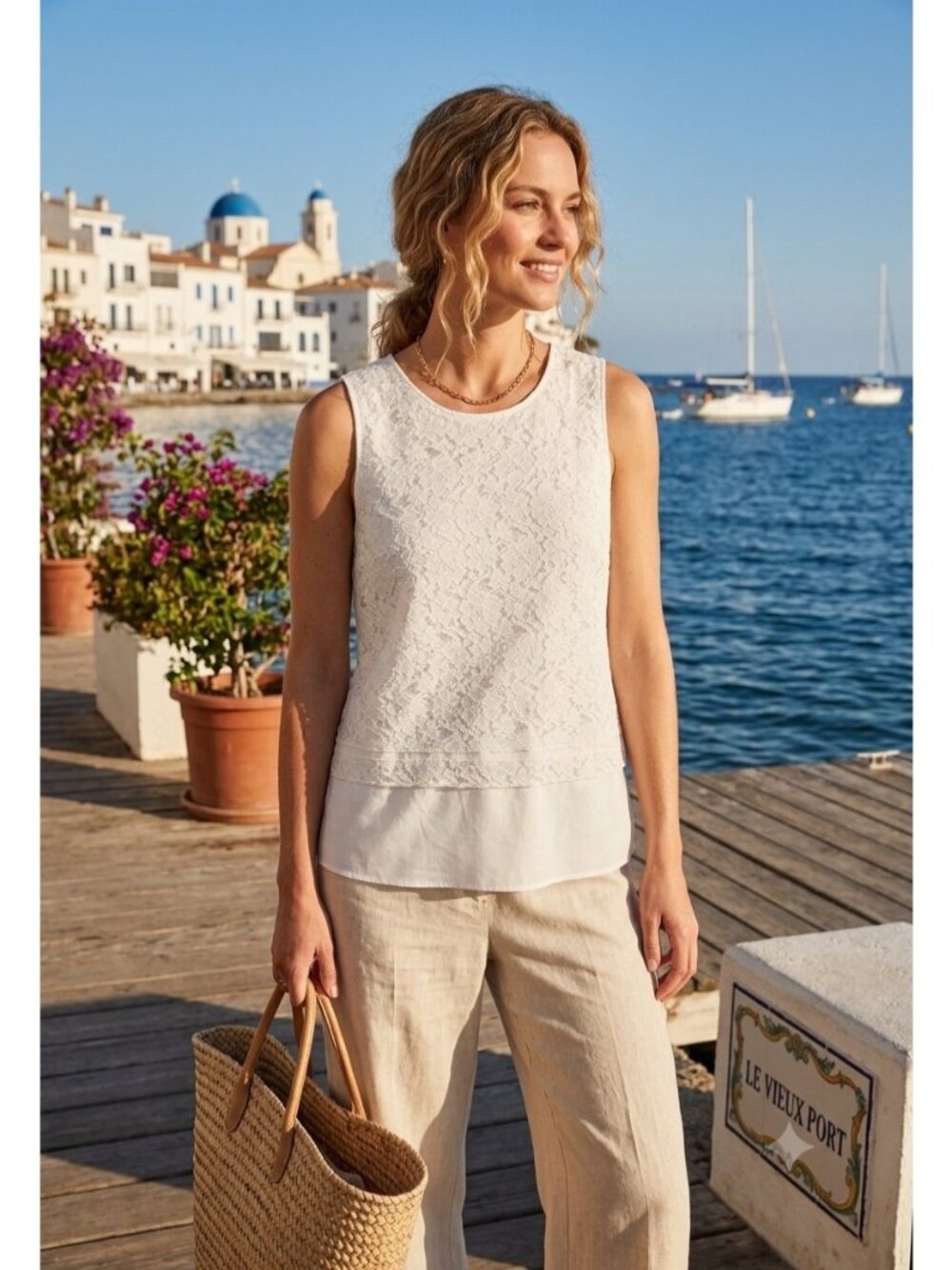 Karl Lagerfeld Lace Blouse White Size XL Caroline Bessette Kennedy Spring Beach
